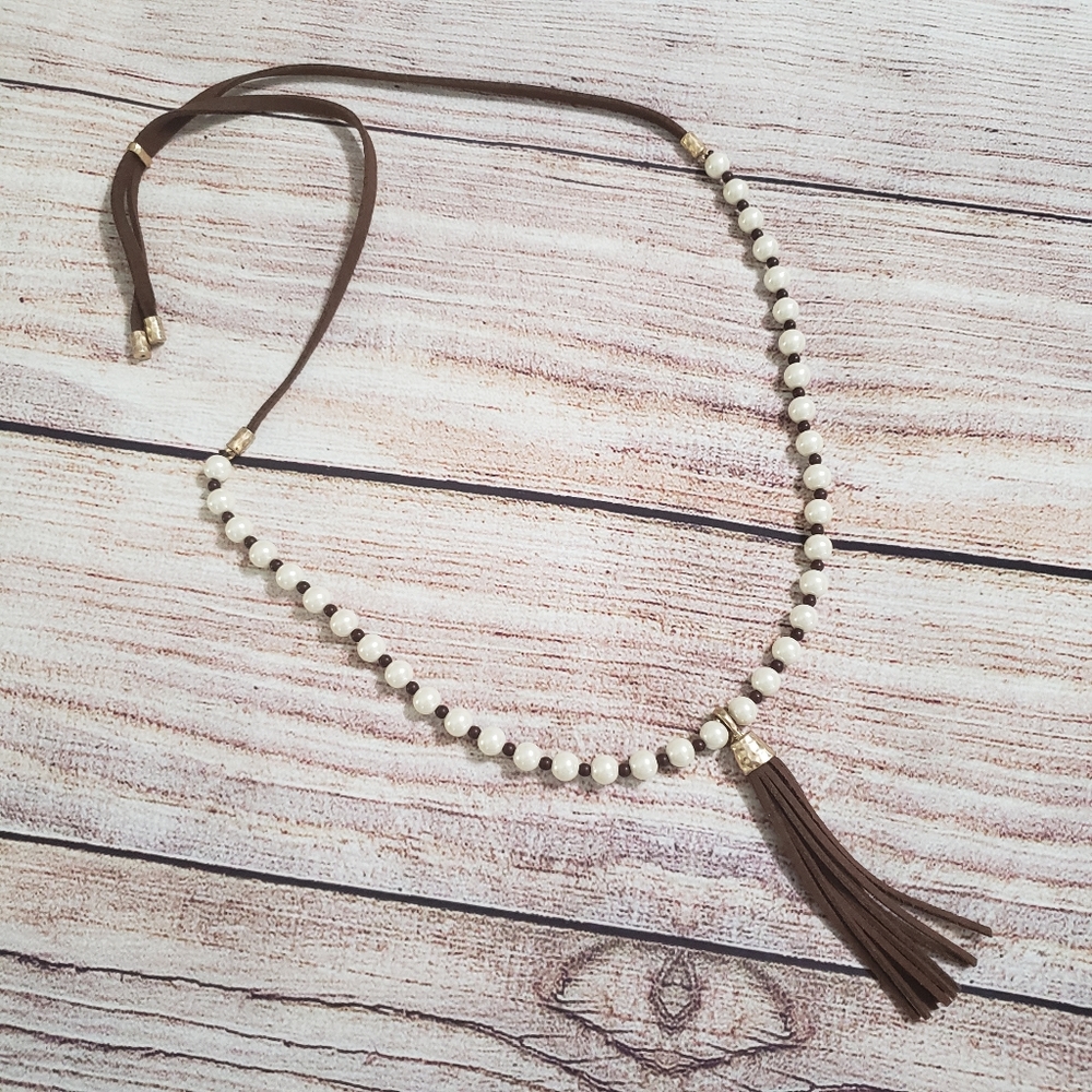 Premiere Designs Leather & Pearl Necklace